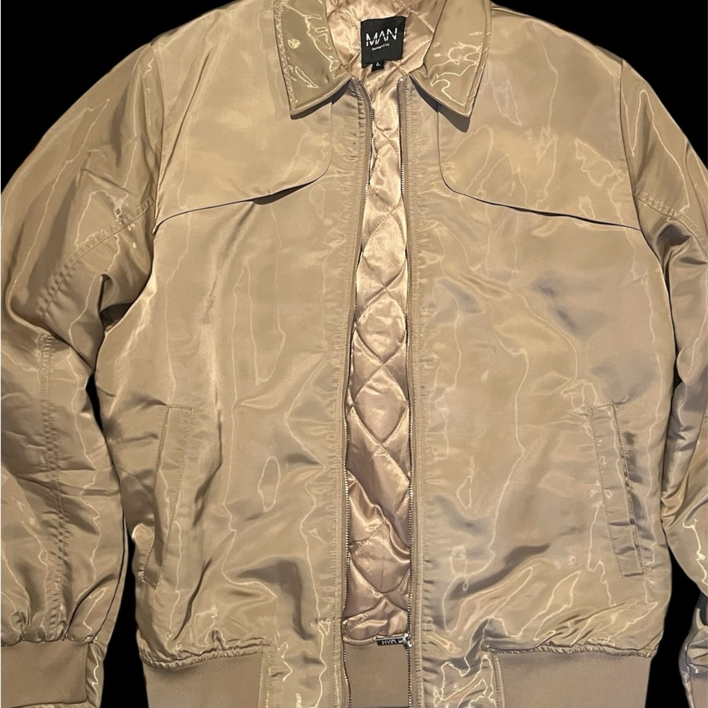 Boohoo Men's Light Brown Bomber Jacket